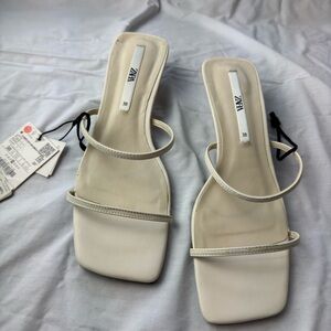 sandals minimalism mules zara white square toe low heel flip flops Size Uk5